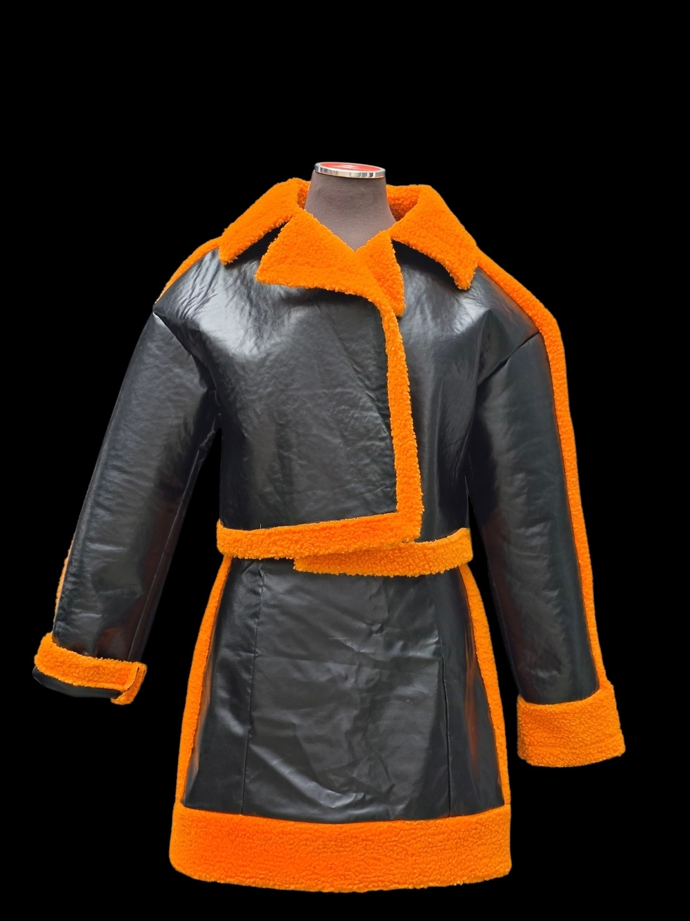 Black & Orange Faux Leather Shearling 2 Piece Set